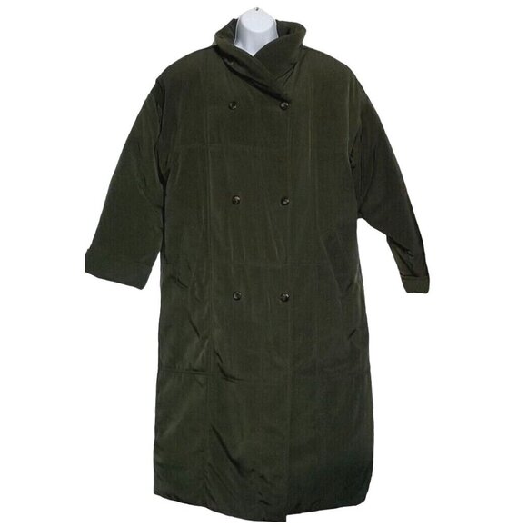 Vintage Gallery Coat Duck Down Long Green Quilted Double Breasted Tag L Fits XL - Picture 1 of 9